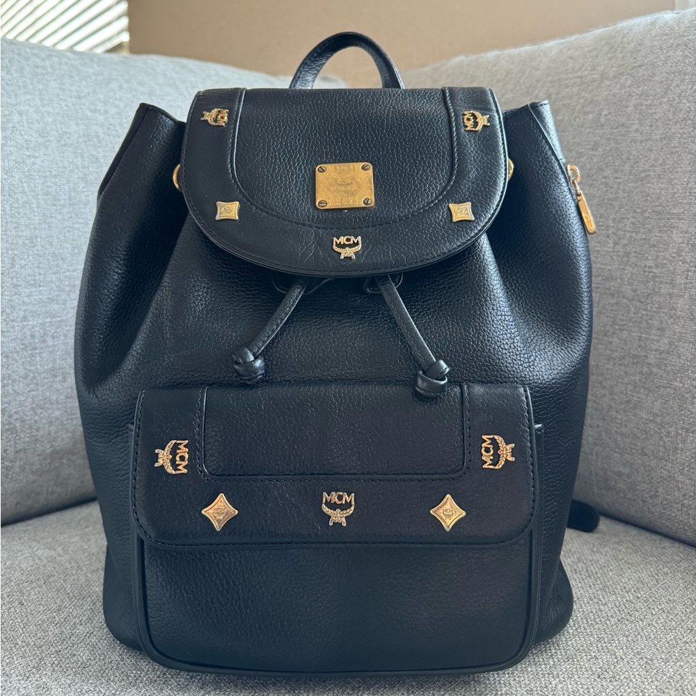 MCM Black Backpack with Gold Hardware
